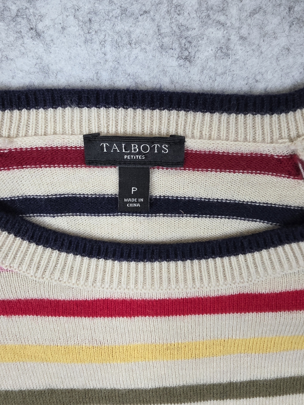 Talbots Cream Sweater with Multi-Color Stripes - Picture 3 of 10